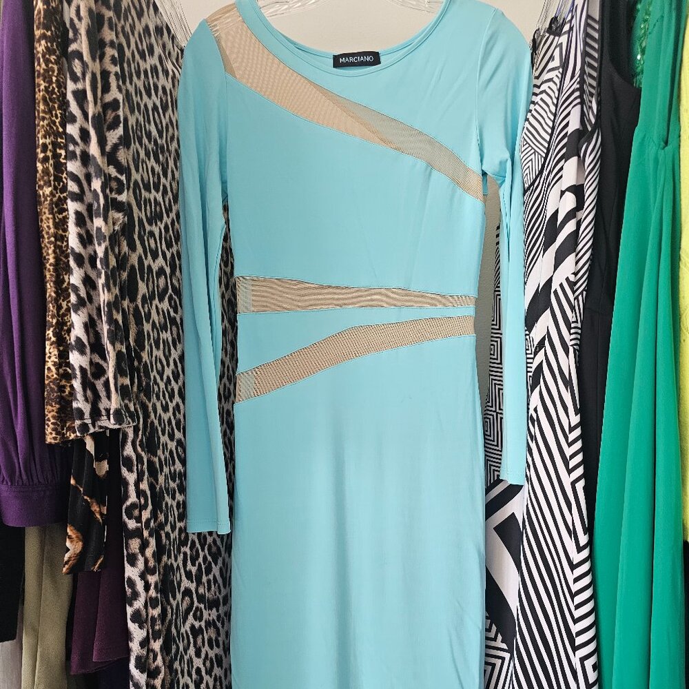 Marciano Bodycon Teal/Nude Long Sleeve Dress